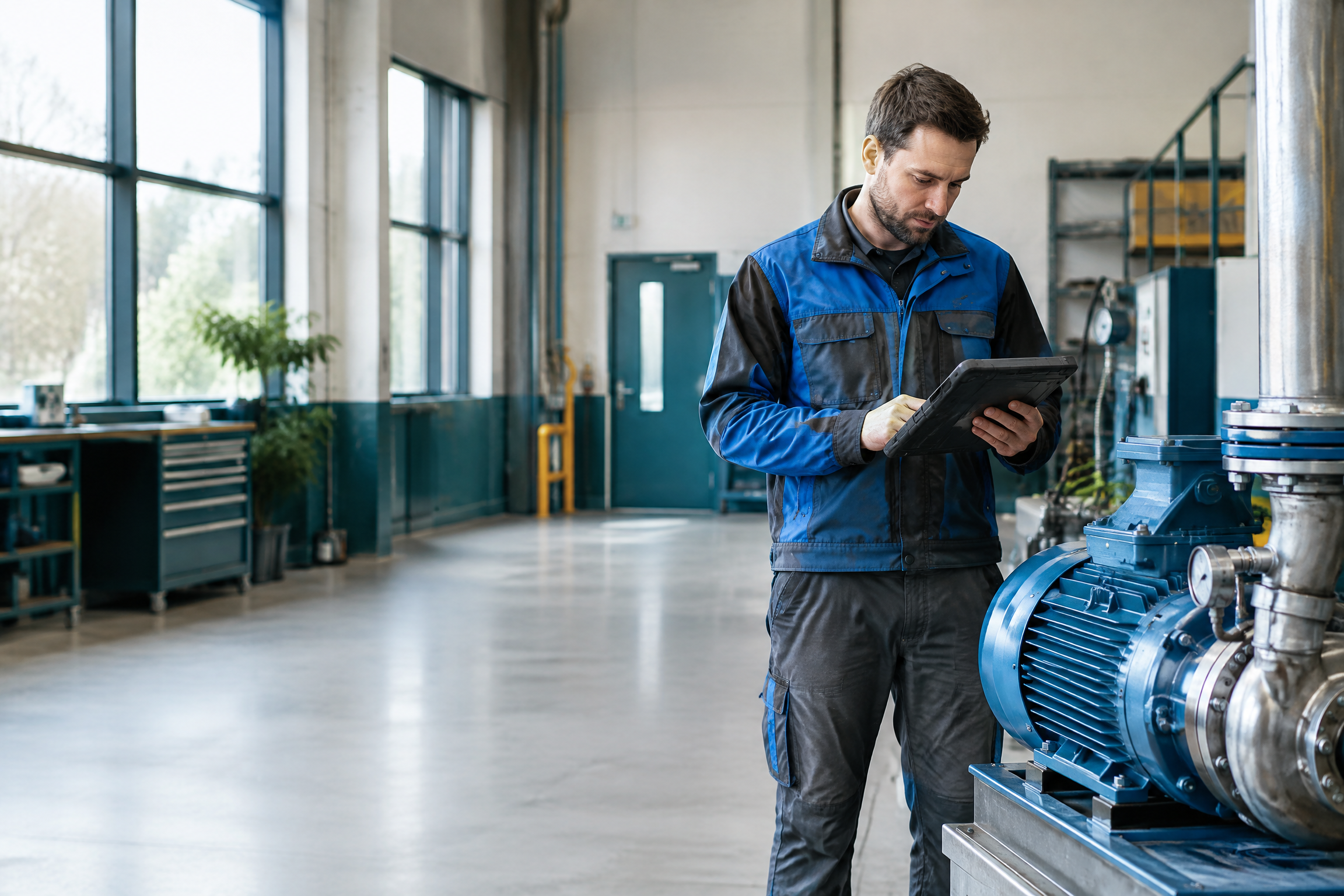 Servicemonteur bekijkt een asset en werkorder op tablet