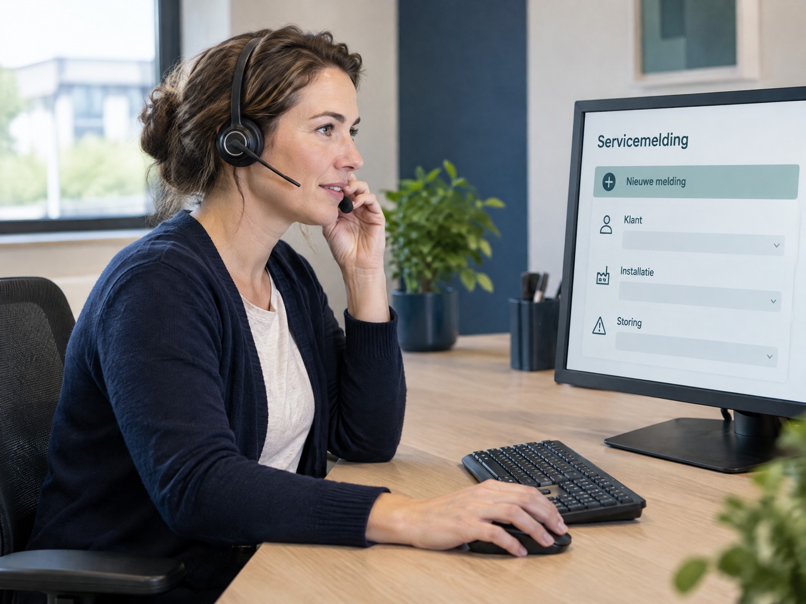 Illustratieve foto van een servicecoördinator die een storing digitaal registreert